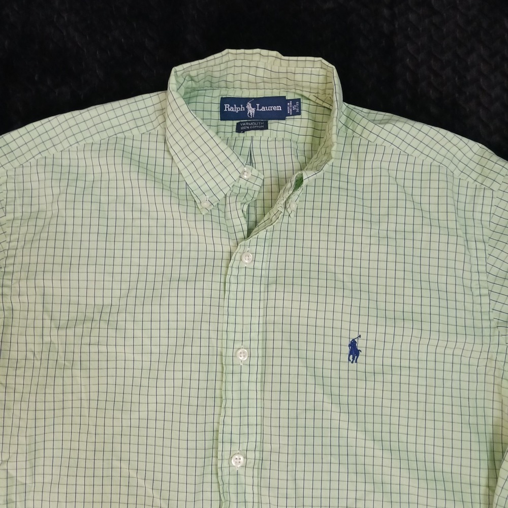 Ralph Lauren Yarmouth 100% Cotton Button Up Long Sleeve Plaid Design Green Sz 15 - Picture 2 of 10